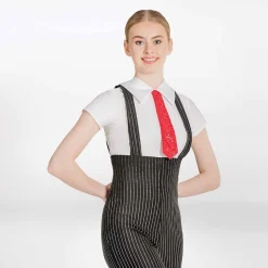 1st Position Pinstripe Trousers and Braces with Shirt and Sequin Tie Black
