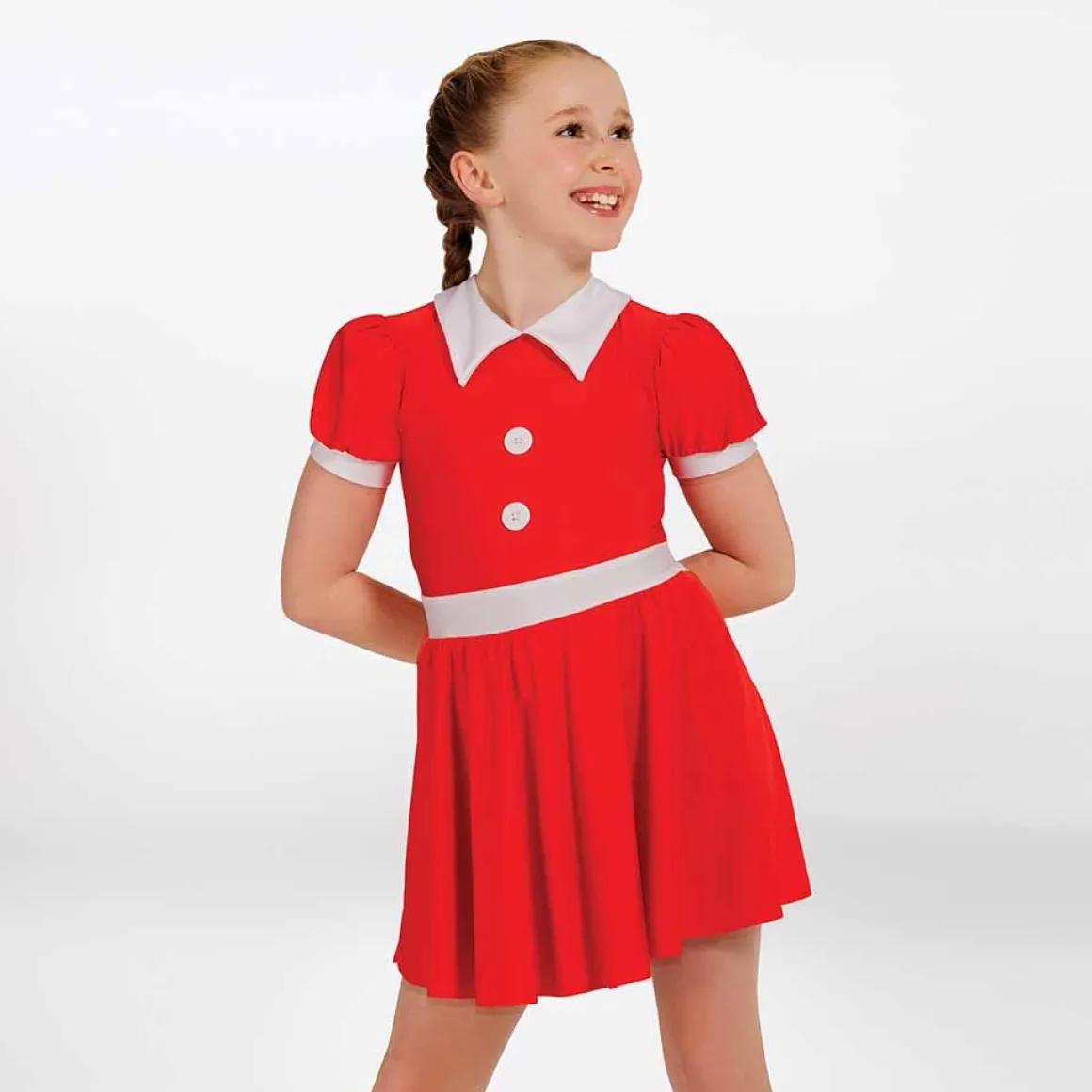 1st Position Puff Sleeve Mini Dress with Peter Pan Collar Red
