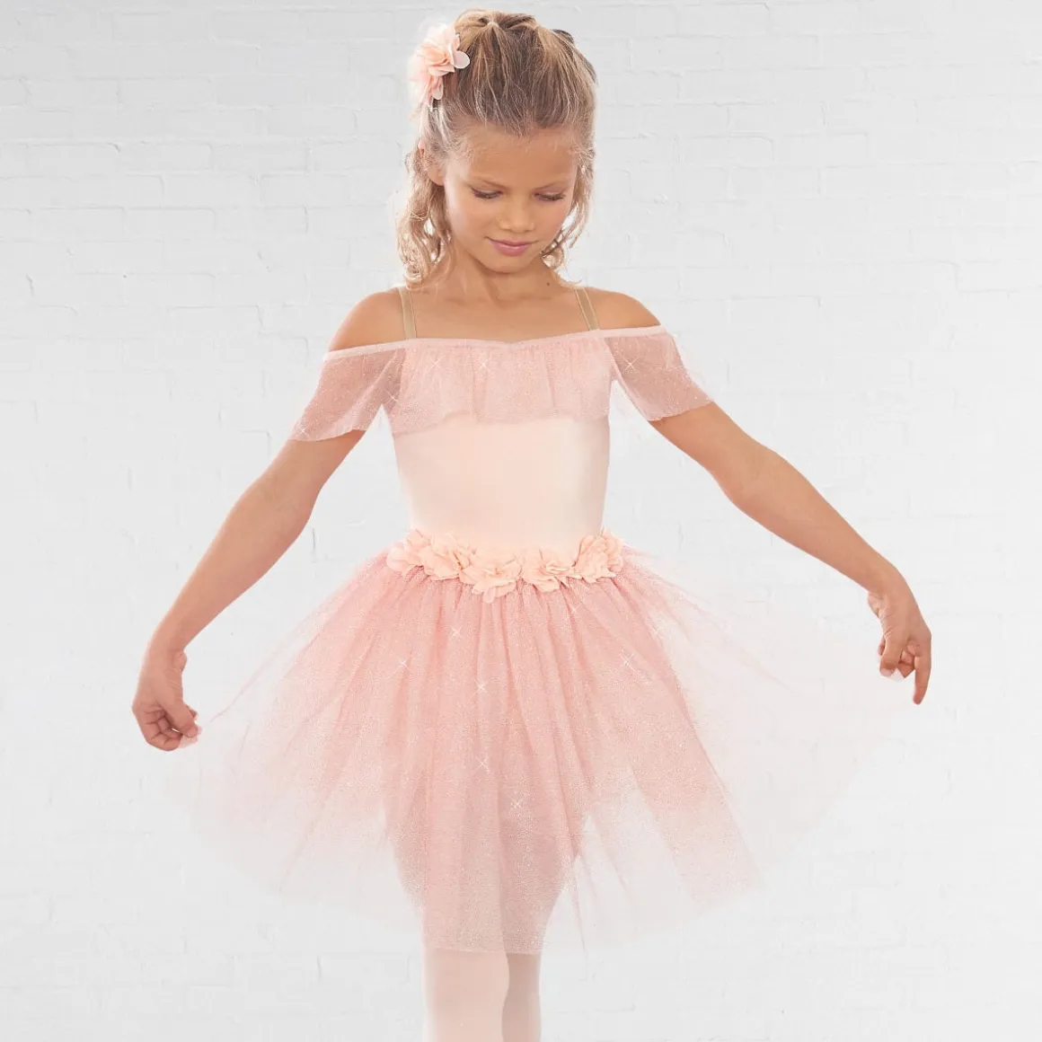 1st Position Romantic Tutu with Flowers and Glitter Net Skirt