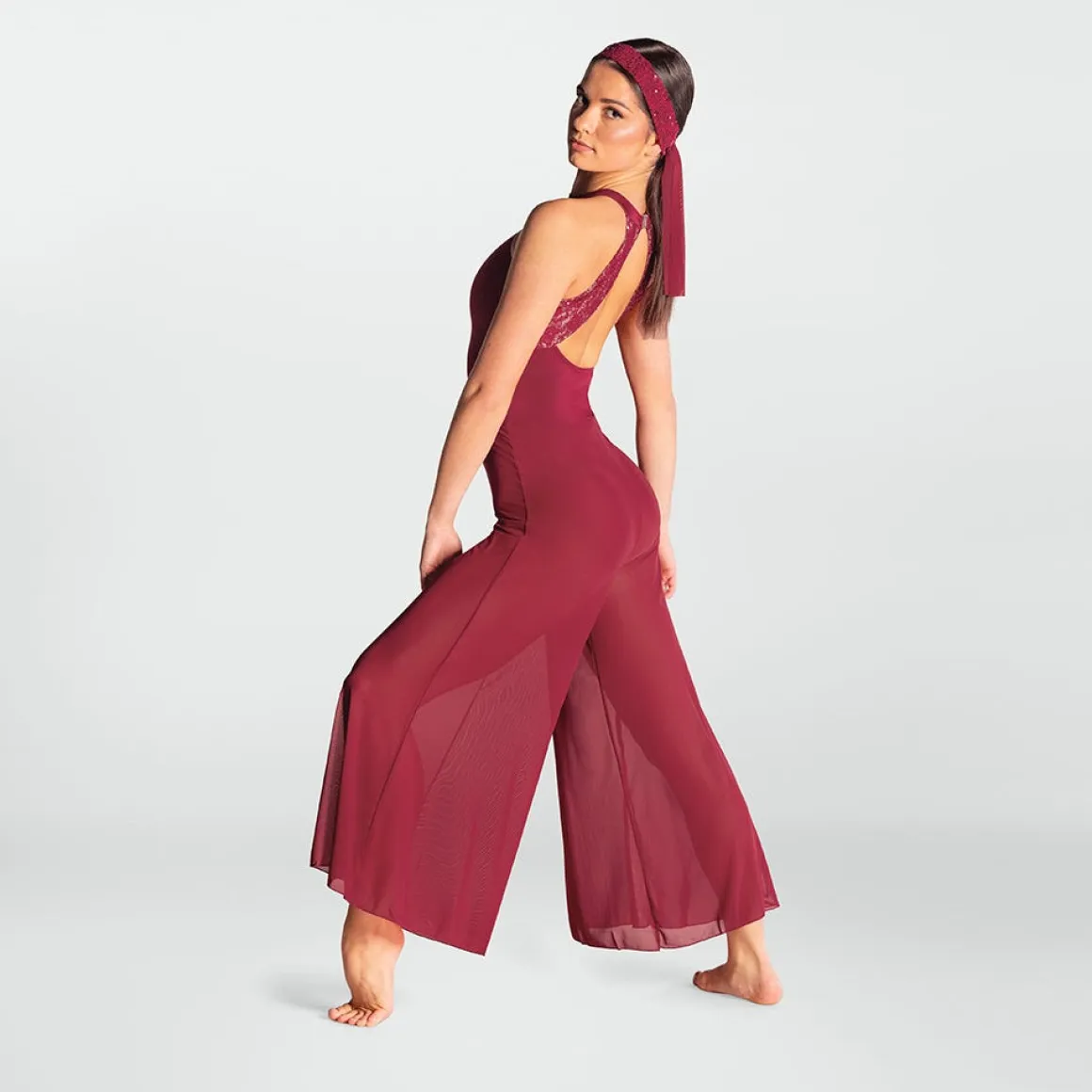 1st Position Sequin Lace Insert Culottes Jumpsuit