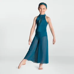 1st Position Sequin Lace Insert Culottes Jumpsuit Teal