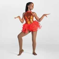 1st Position Sequinned Biketard with Peplum Skirt