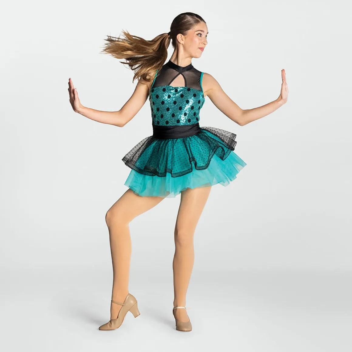1st Position Sequin Polka Dot Tutu with Wide Curled Hem