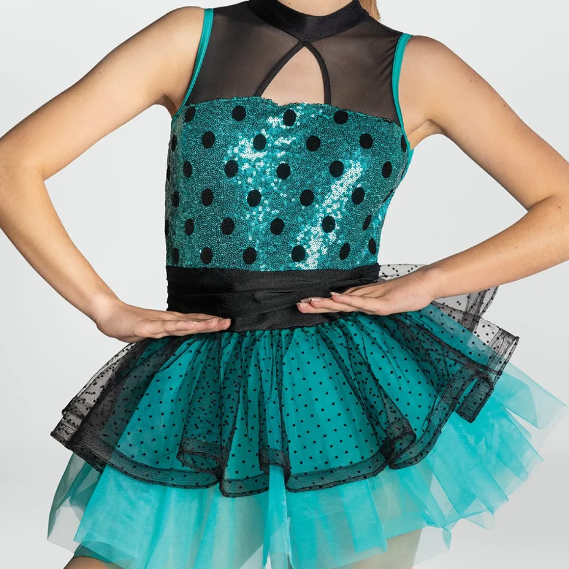 1st Position Sequin Polka Dot Tutu with Wide Curled Hem