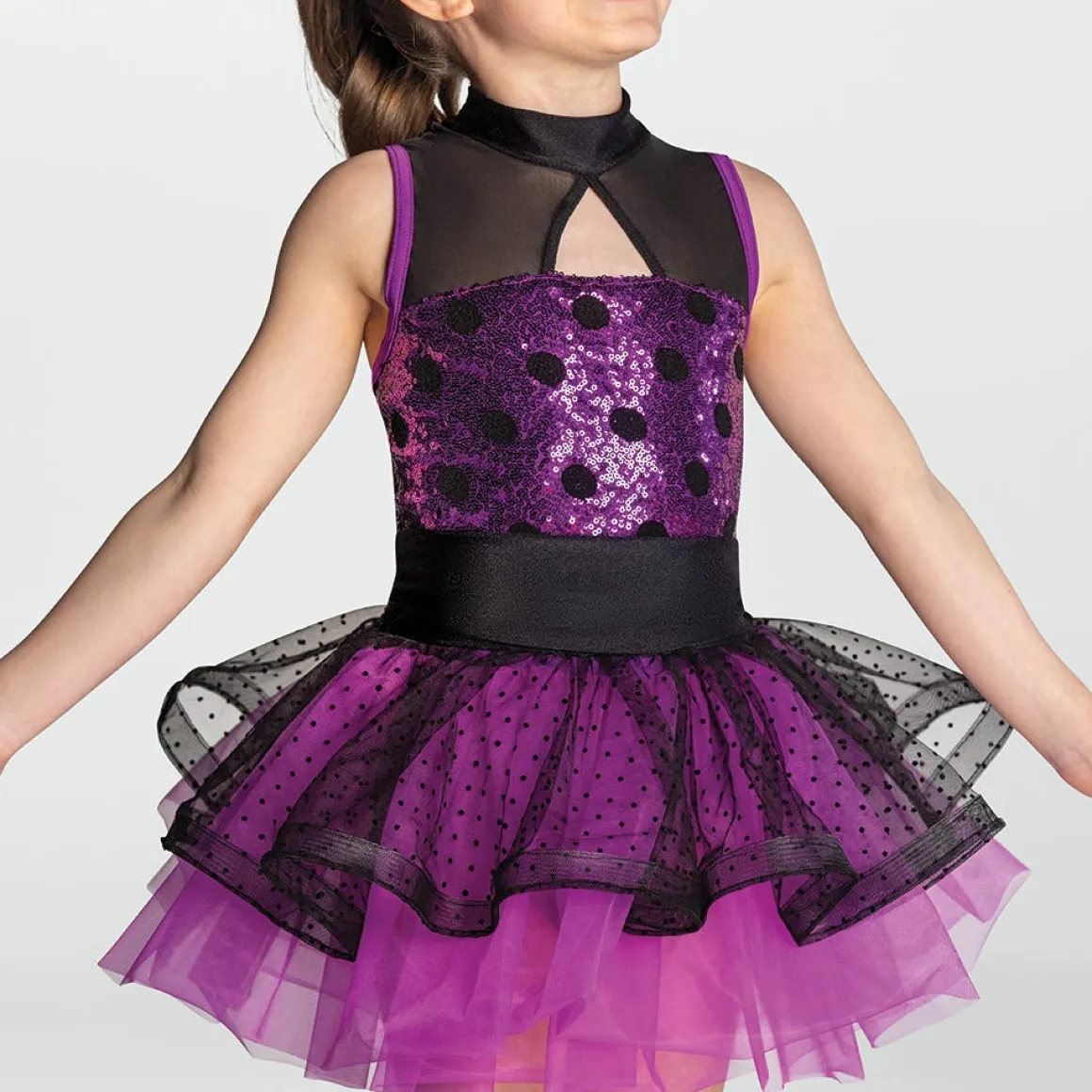 1st Position Sequin Polka Dot Tutu with Wide Curled Hem