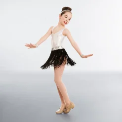 1st Position Sequin Waistband Fringe skirt