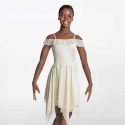 1st Position Short Hanky Hem Dress with Draped Shoulder Ivory