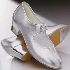 1st Position Silver PU Cuban Heel Tap Shoes