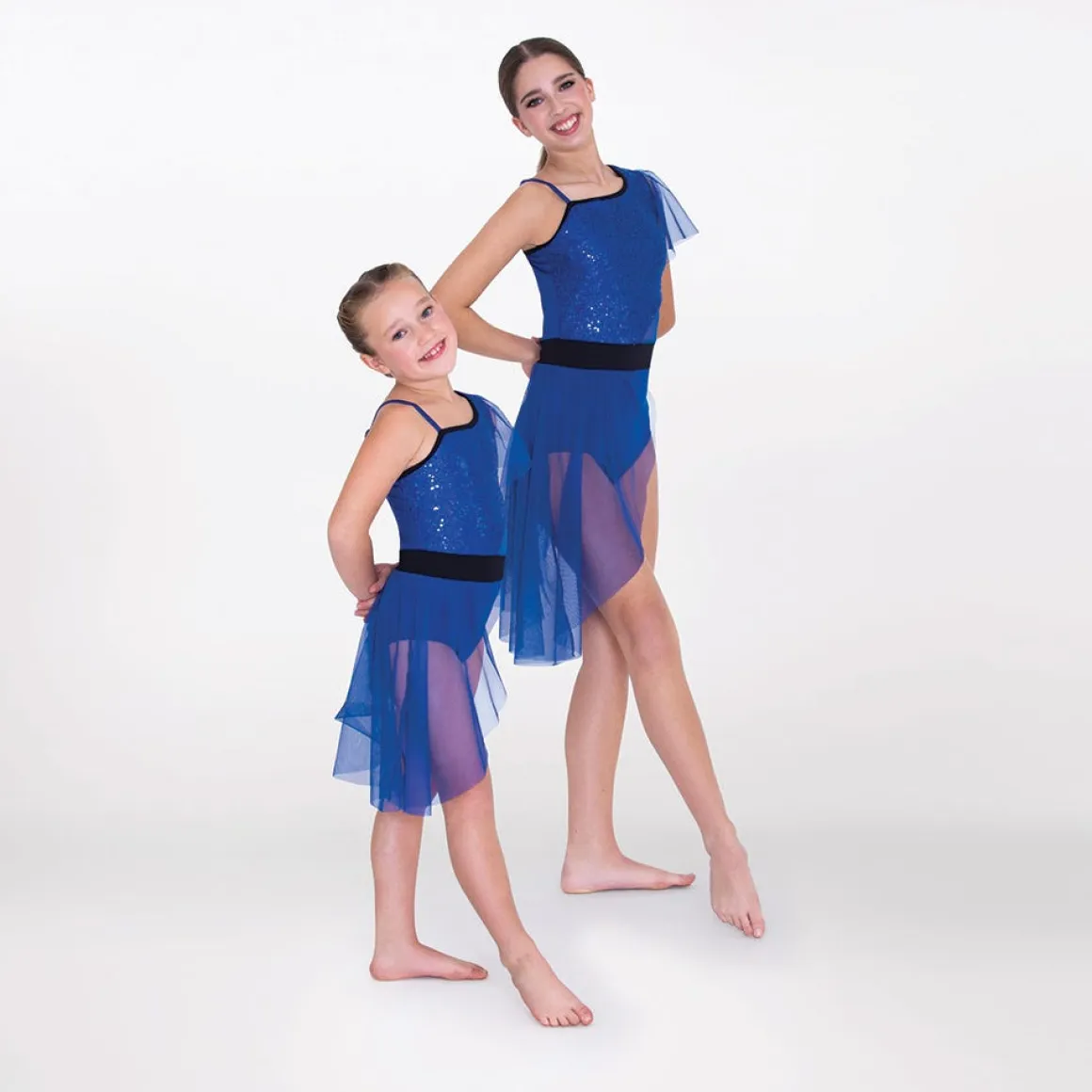 1st Position Stretch Mesh Asymmetric Skirted Leotard