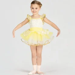 1st Position Textured Floral Mesh Tutu with Frill Sleeves