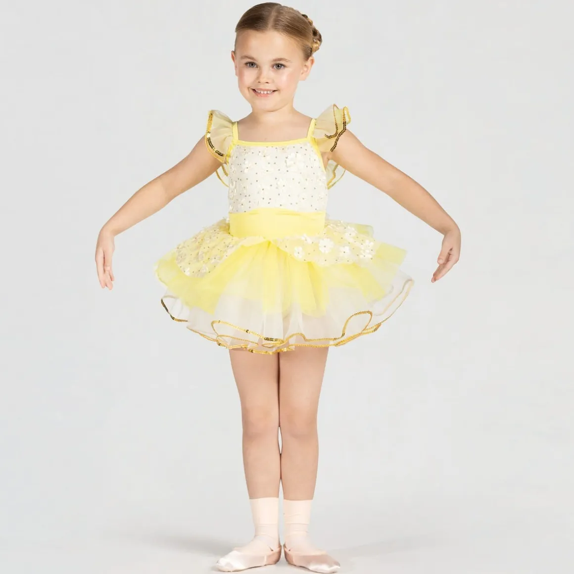 1st Position Textured Floral Mesh Tutu with Frill Sleeves