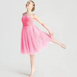 1st Position Velour Asymmetric Dress with Pointed Hem Tulle Skirt