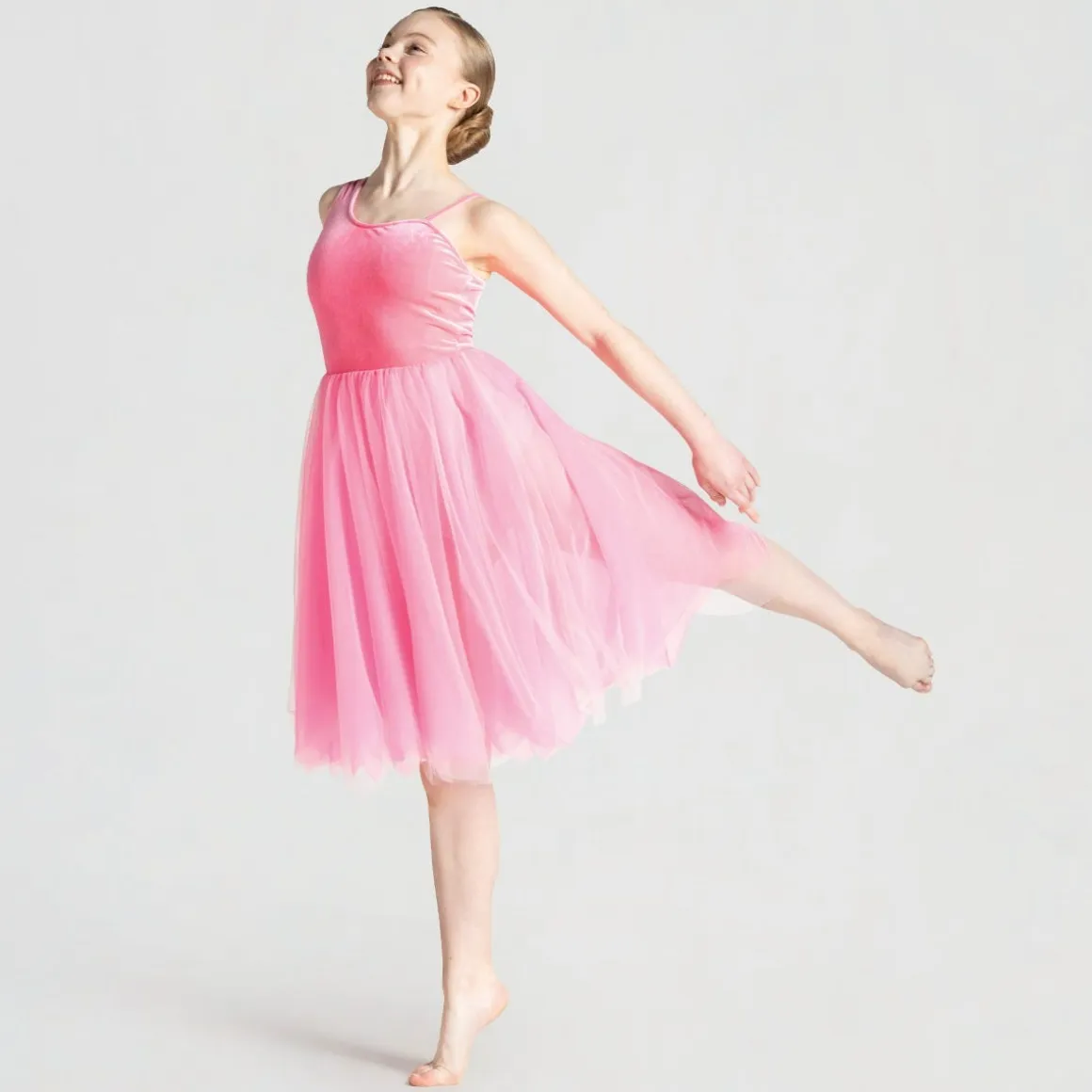 1st Position Velour Asymmetric Dress with Pointed Hem Tulle Skirt