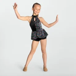 1st Position Velour Sequin Halterneck Biketard with Peplum