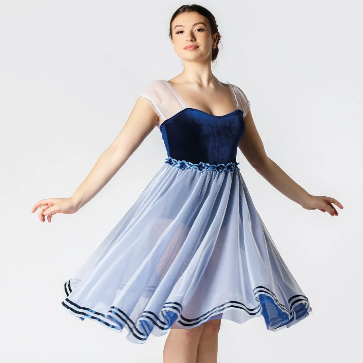 1st Position Velvet Bodice Ballet Dress with Flower Trim